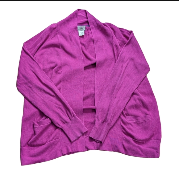 L.L. Bean Sweaters - L.L. Bean 100% Cotton Magenta Classic Preppy Open Cardigan Sweater